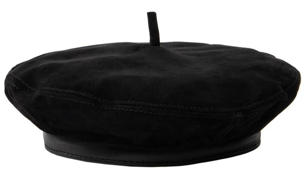 Trina Turk Providence Beret Cap Flat Hat Retro French Black Suede Adjustable